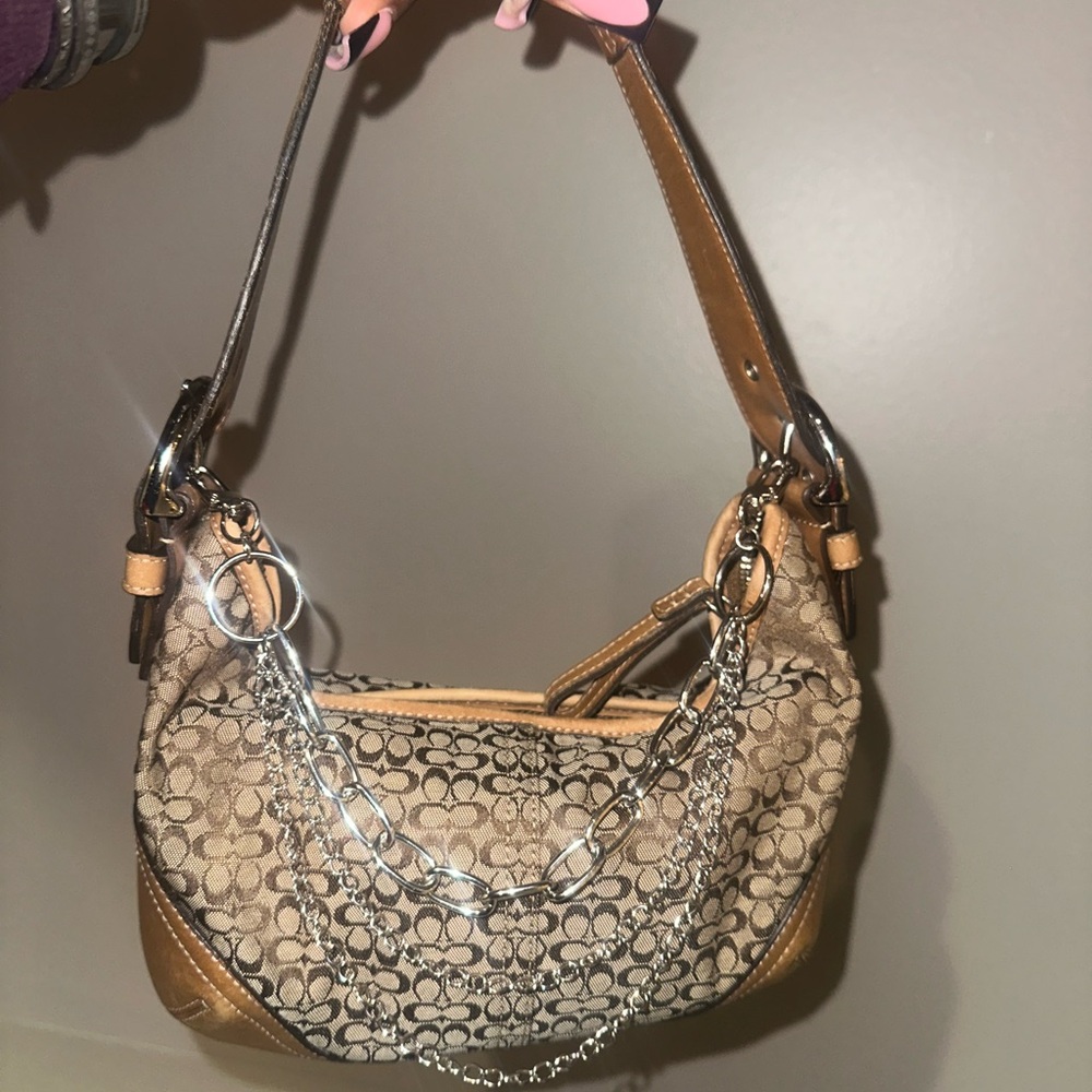 Coach Tan and Brown Shoulder Bag with Elegant Design